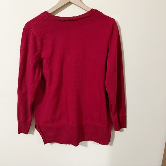 Maison Jules Womens Red Long Sleeve Sweater Side Slits Size XL - Picture 2 of 7